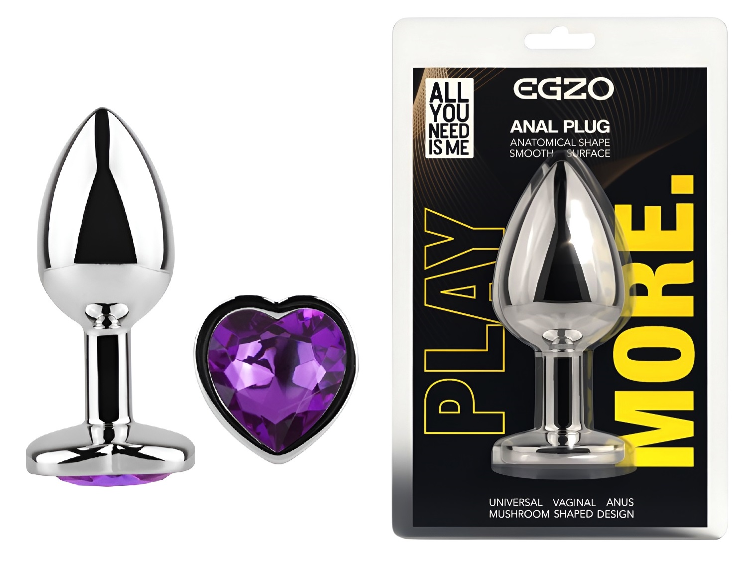�������� ������ � ����������-������� EGZO Silver Heart Plug size M, ������, 8,2 � 3,4 �� 