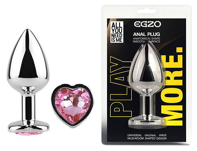 �������� ������ � ����������-������� EGZO Silver Heart Plug size M, ������, 8,2 � 3,4 �� 