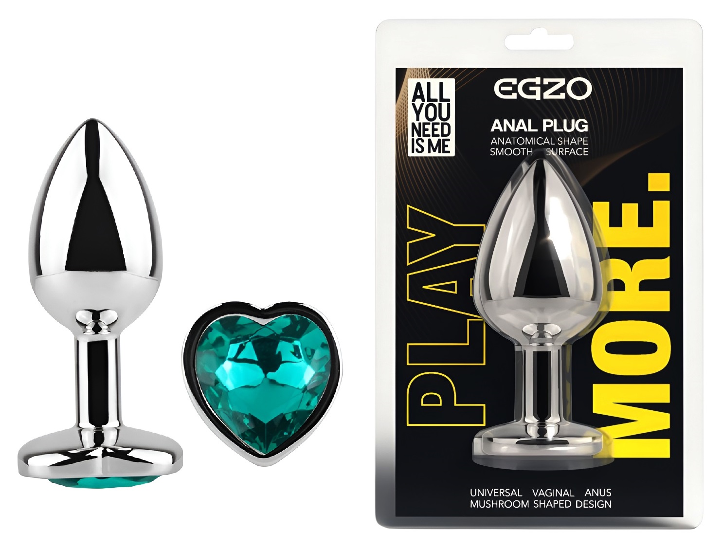 �������� ������ � ����������-������� EGZO Silver Heart Plug size M, ������, 8,2 � 3,4 �� 