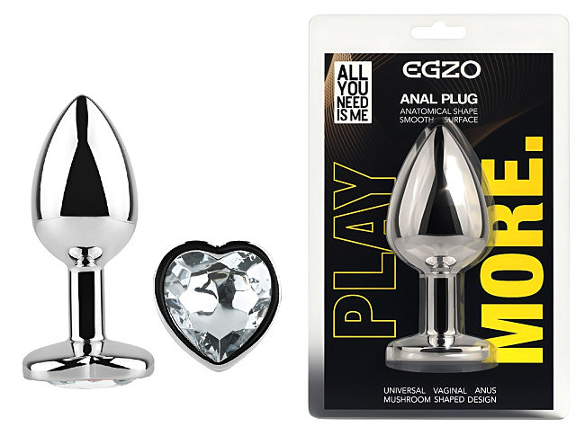 �������� ������ � ����������-������� EGZO Silver Heart Plug size M, ������, 8,2 � 3,4 �� 