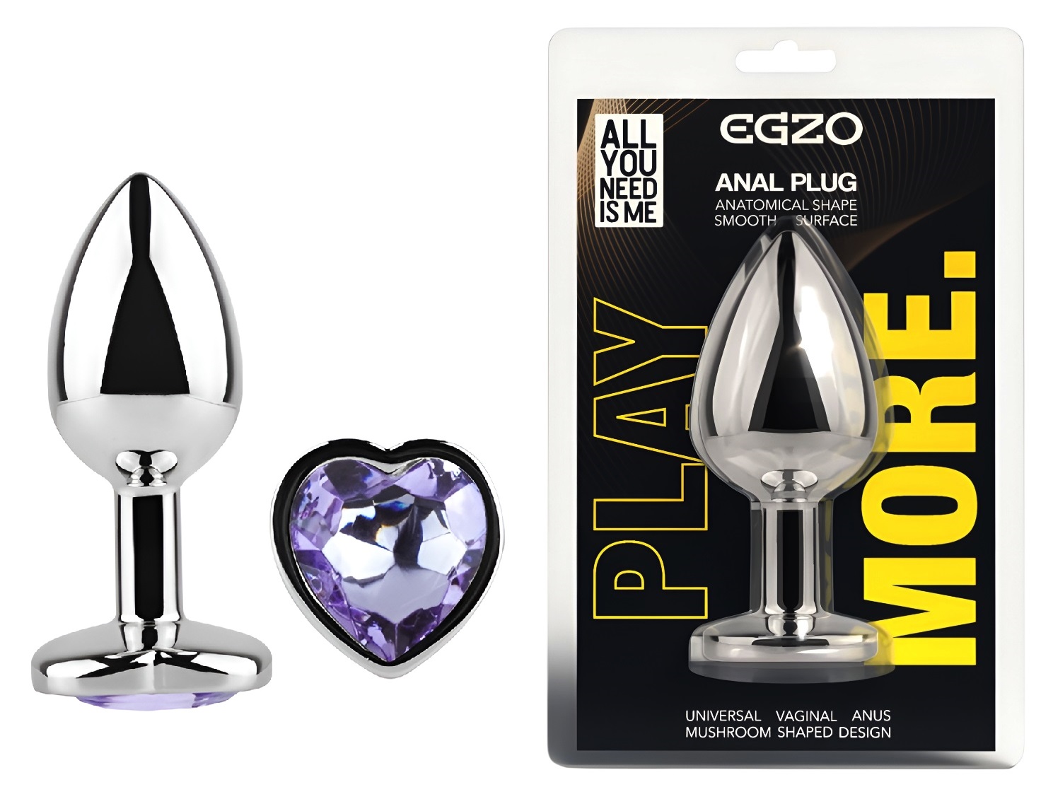 �������� ������ � ����������-������� EGZO Silver Heart Plug size M, ������, 8,2 � 3,4 �� 