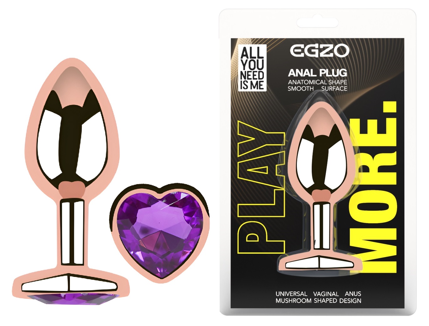  �������� ������ � ����������-������� EGZO Rose Gold Heart Plug, 8,2 � 3,4 ��