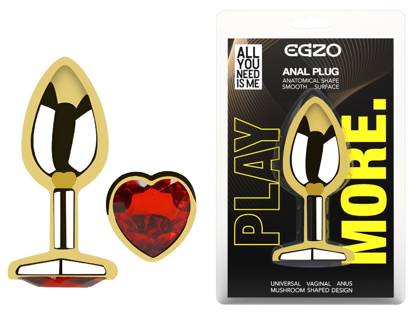 ���������� �������� ������ � ���������� � ����� ������ EGZO Gold Heart Plug size M, 8,2 � 3,4 ��