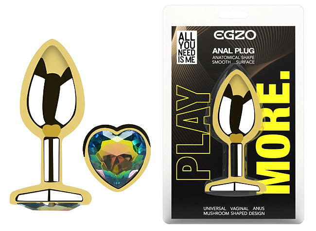 ���������� �������� ������ � ���������� � ����� ������ EGZO Gold Heart Plug size M, 8,2 � 3,4 ��