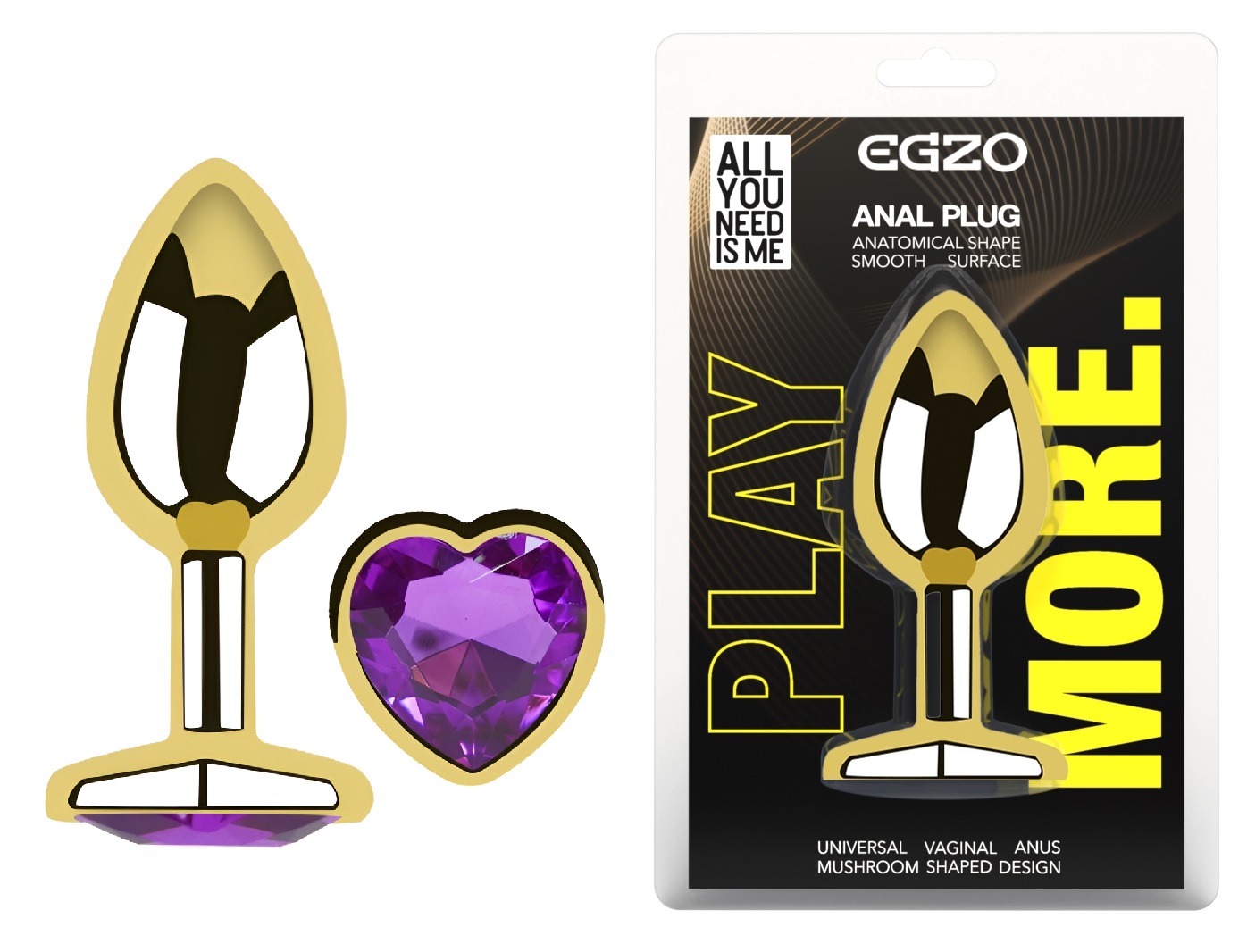 ���������� �������� ������ � ���������� � ����� ������ EGZO Gold Heart Plug size M, 8,2 � 3,4 ��