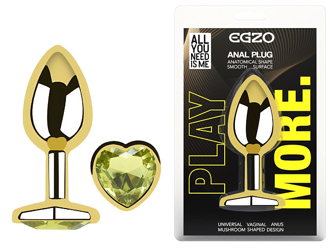 ���������� �������� ������ � ���������� � ����� ������ EGZO Gold Heart Plug size M, 8,2 � 3,4 ��