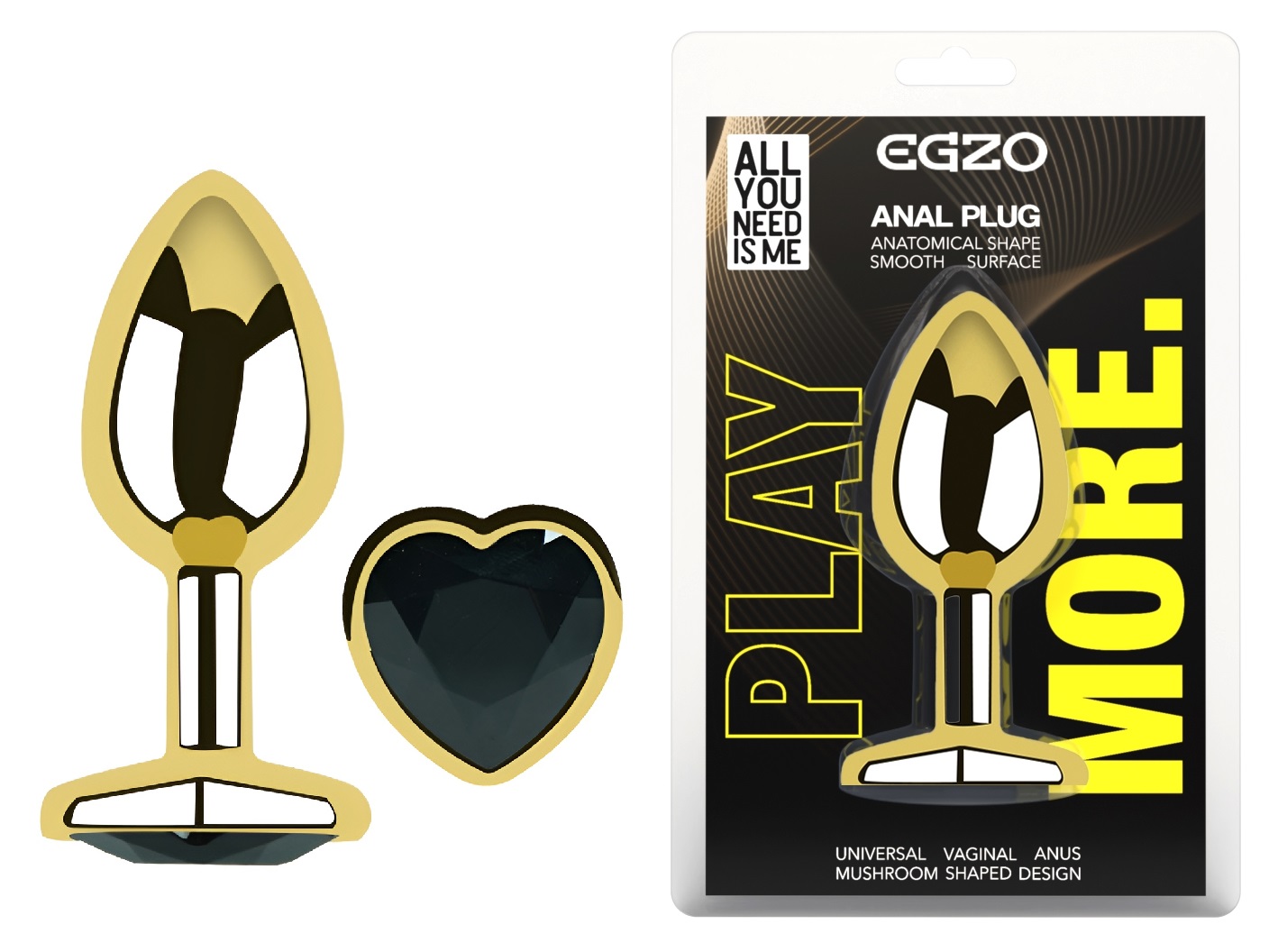 ���������� �������� ������ � ���������� � ����� ������ EGZO Gold Heart Plug size M, 8,2 � 3,4 ��